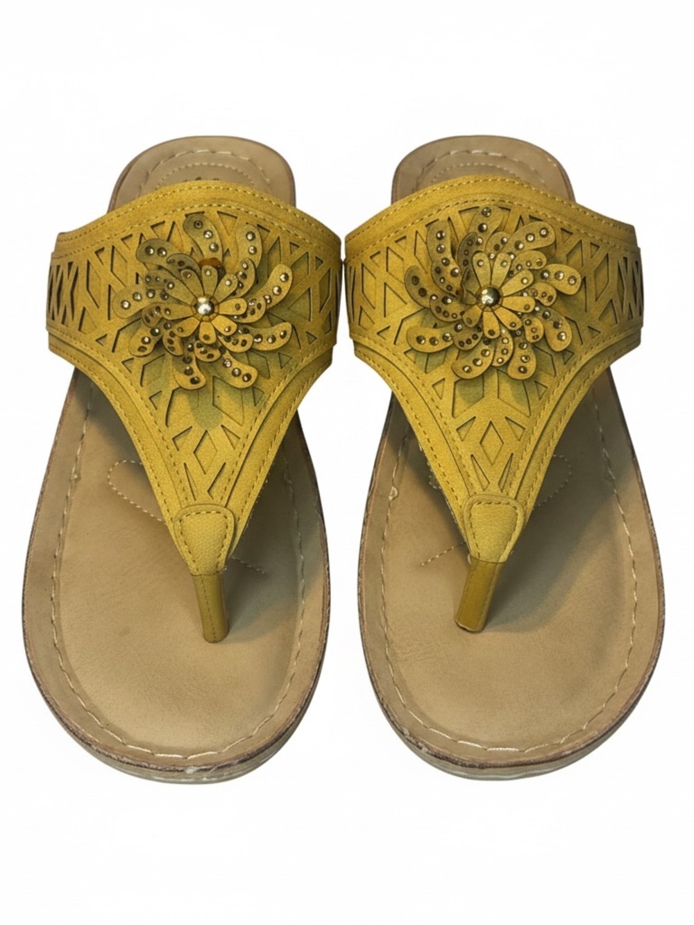 Women’s Yellow Floral Cutout Thong Sandals